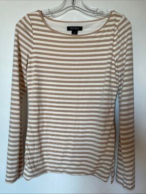 White House Black Market Cream & White Striped Long Sleeve Tee